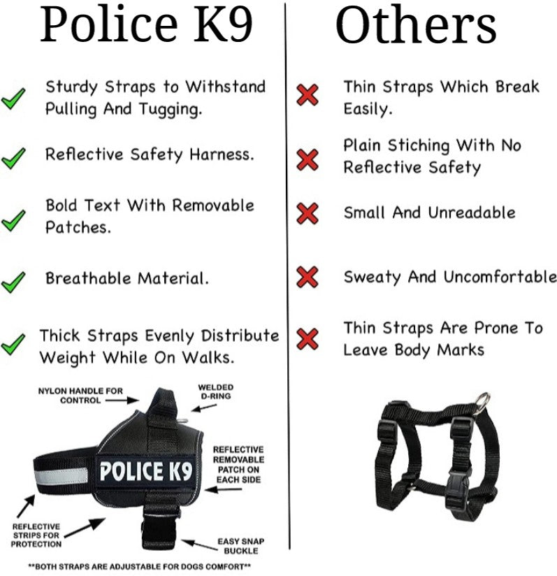Dog K9 Police Buckle Harness Vest Belt with Adjustable Hook, Loop Straps and Handle. Soft Padded Easy Control Chest Neck Belt