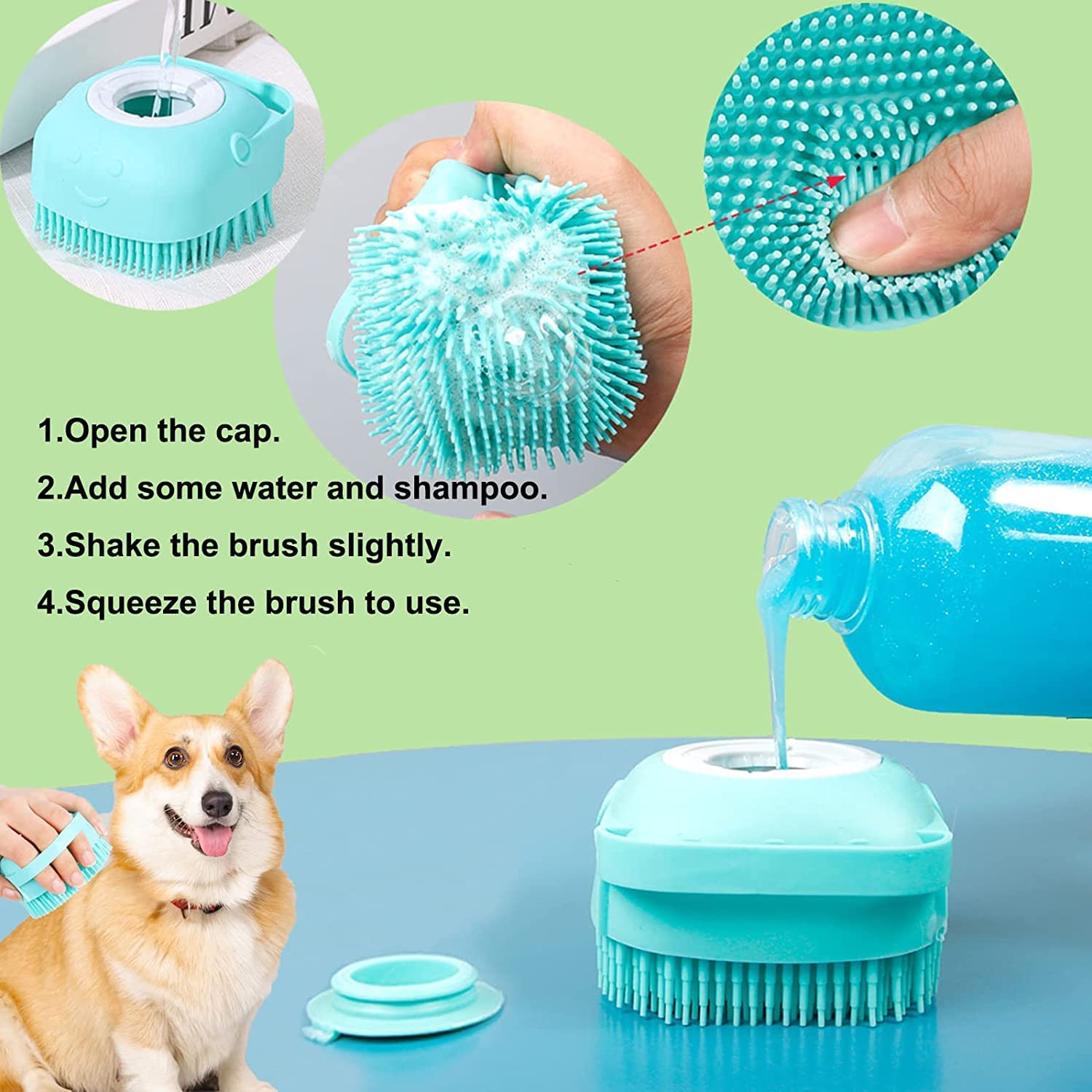 Dog Bath Brush - Body Scrubber with Soft Silicone Brushes for Grooming