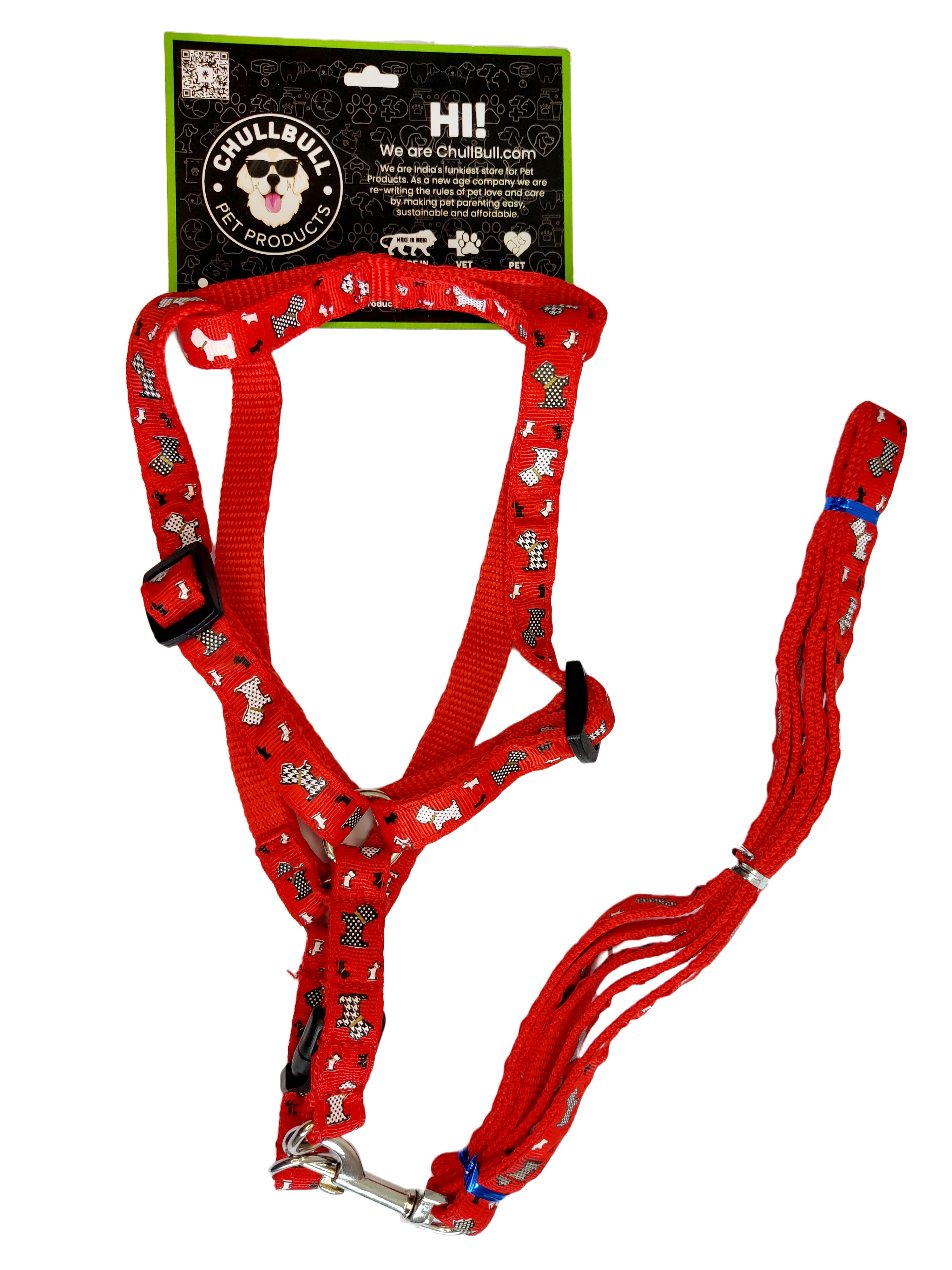 Printed Nylon Harness Set For Puppies, Red
