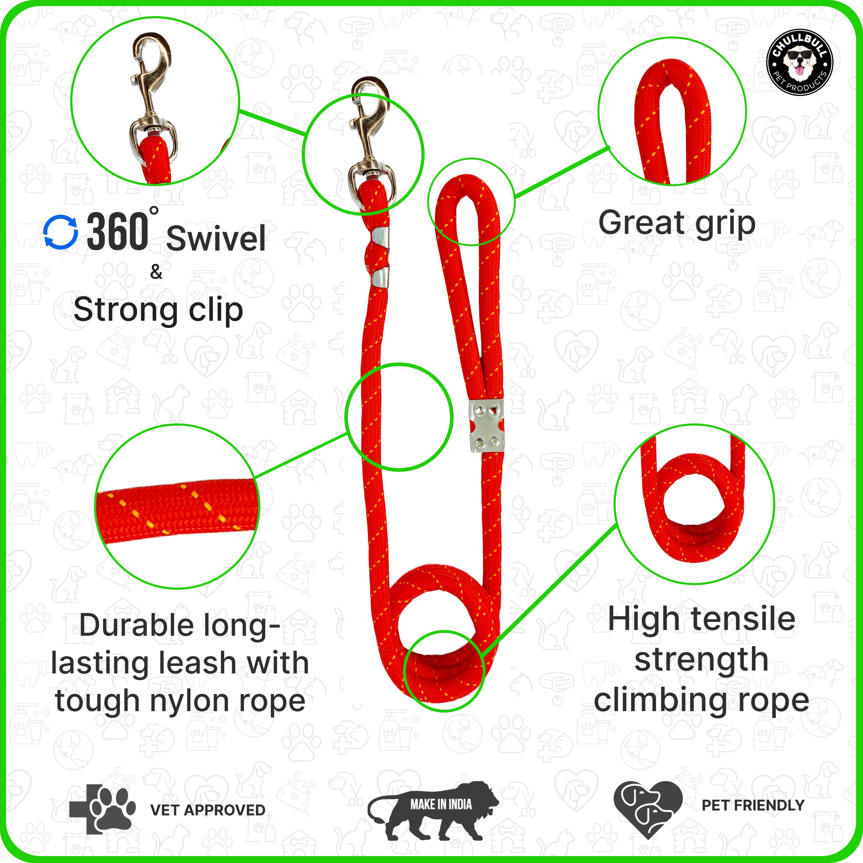 Round Leash Large, 5.2Ft, Red
