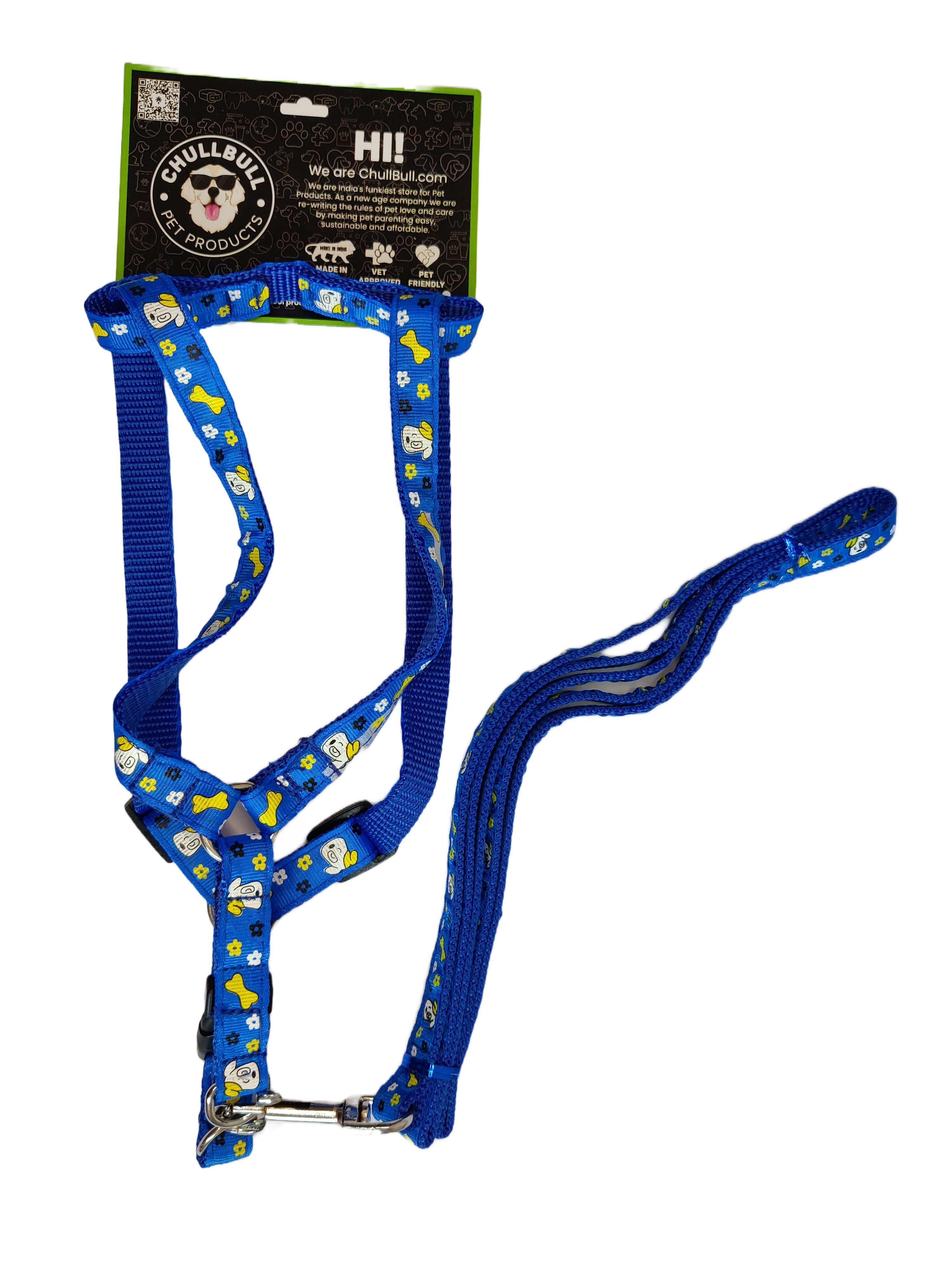 Printed Nylon Harness Set For Puppies, Blue